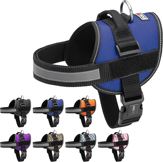 Dogline Dog Harness, Reflective No-Pull Adjustable Vest with Handle for Walking, Training, Breathable, No - Choke Harness for Small, Medium or Large Dogs Room for Patches Girth 22"-28" in Cyan Blue-PurrikoPets