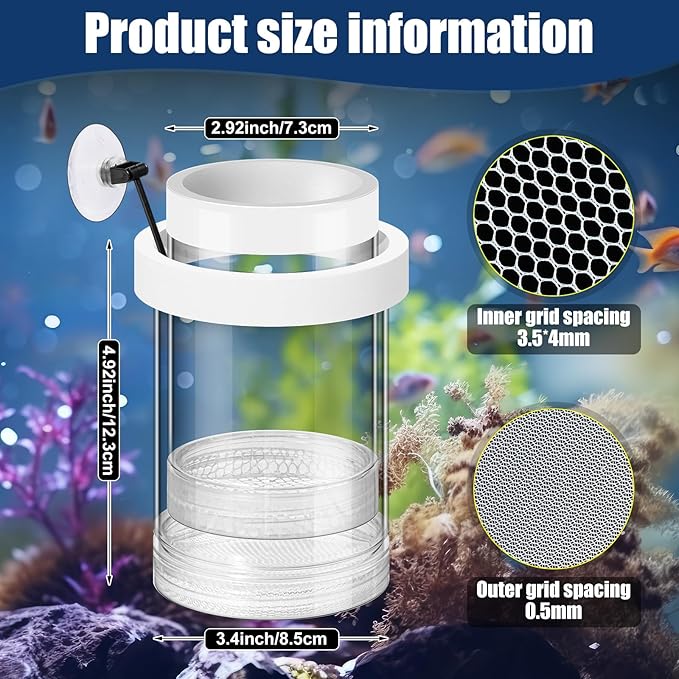 2 Pcs Breeder Box for Fish Tank Aquarium Breeder Separation Net Breeding Box with Suction Cup for Small Fish Shrimp Clownfish Guppy(White,M)-PurrikoPets