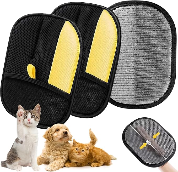 2 Pcs Pet Hair Remover Glove, 2025 Upgrade Reusable Double Sided Electrostatic Gloves Pet Hair Remover, Washable Pet Grooming Gloves for Couch, Furniture, Carpet, Car Seat (2Pcs)-PurrikoPets