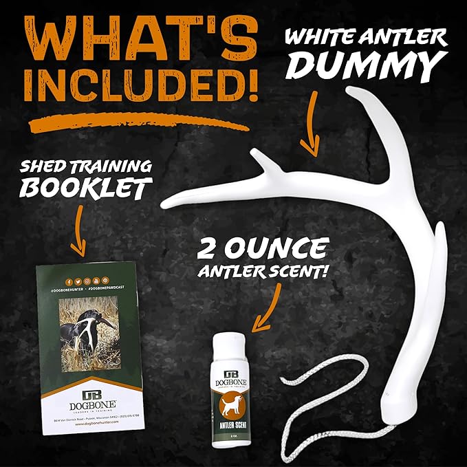 DogBone Shed Hunting Dog Training Kit – Train Your Puppy to Find Deer Antlers - Includes 2 oz Scent for Nosework & Flexible Floating Dummy for Retrieving - Perfect for Whitetail Hunters-PurrikoPets