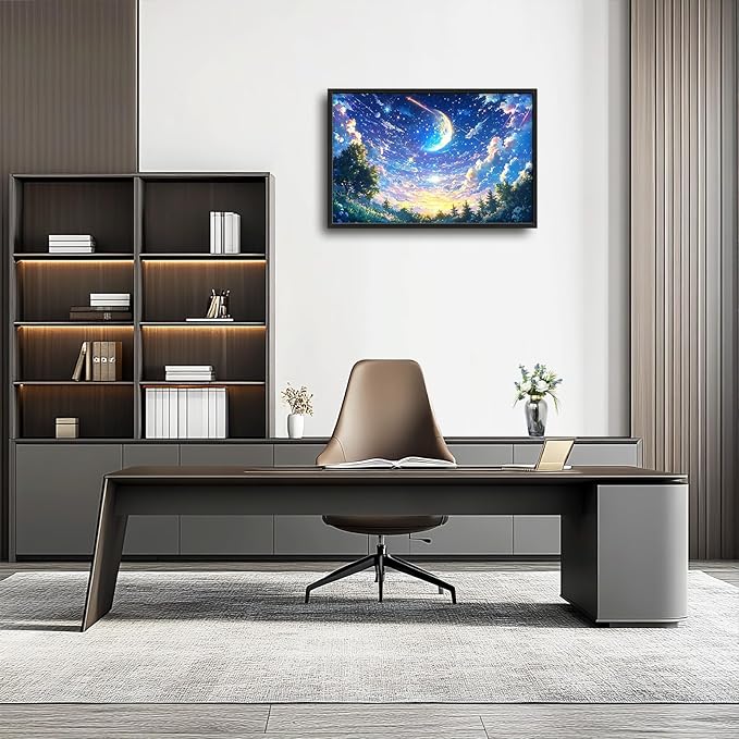 Framed Large Anime Sky Wall Art for Living Room, Oversized Fantasy Night Sky Forest Wall Decor Nature Canvas Painting Modern Artwork Home Decoration for Living Room Bedroom Office 36"x24"-PurrikoPets