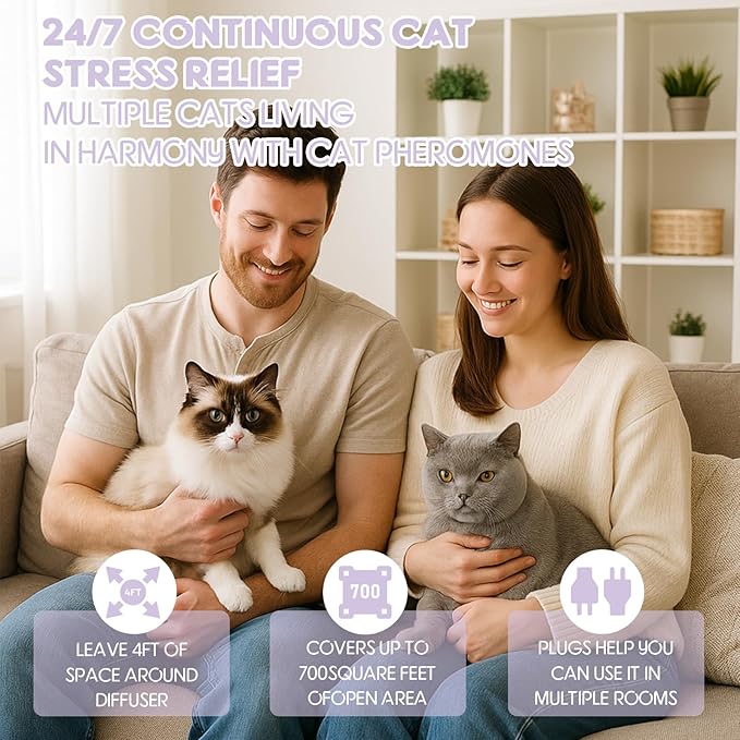 80S Cat Calming Diffuser Kit – Cat Pheromones Calming Liquid, Cat Pheromones Diffuser, 30 Days Continuous Stress & Anxiety Relief, Perfect for Multi-Cat Households, Fits All Common Diffuser Plug in-PurrikoPets