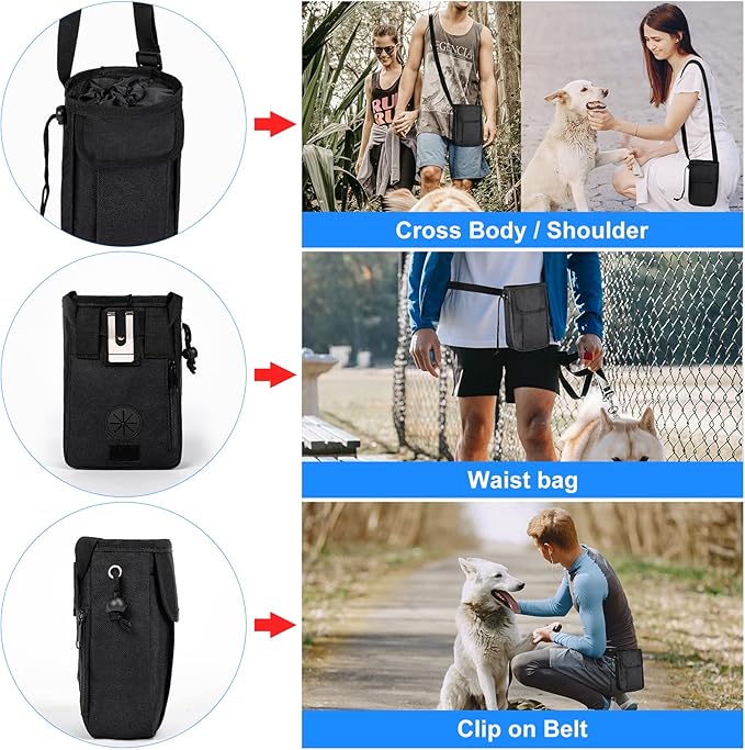 Dog Travel Bag, Airline Approved Pet Travel Bag with 2 Dog Treat Training Pouches for Weekend Pet Travel Supplies & Accessories, Black-PurrikoPets