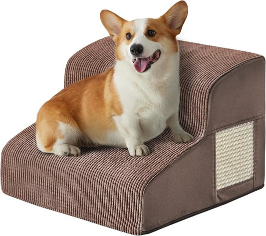 Dogs Steps for Bed, Dog Stairs for Small Dogs, 2-Step Dog Ramp for Bed, Couch, Sofa, and Chairs, Non-Slip Bottom Design, Cat Scratching, High Density Foam Portable Pet Step, Indoor, Coffee-PurrikoPets