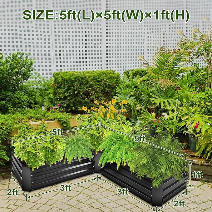 EDOSTORY Raised Bed Garden Bed Kit, 5x5x1ft Galvanized Planter Tall Raised Garden Boxes Outdoor, Large Metal Raised Garden Beds for Vegetables, Flowers, Herbs-PurrikoPets