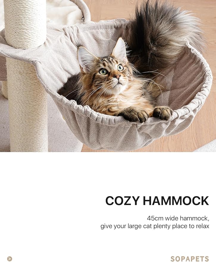 Extra Large Cat Tree for Maine Coon,65 Inches Tall Cat Tree Tower for Indoor Cats Large Adult 20 lbs,XXL Heavy Duty Luxury Sturdy Cat House with Big Hammock,Sisal Scratching Post,Condo-PurrikoPets