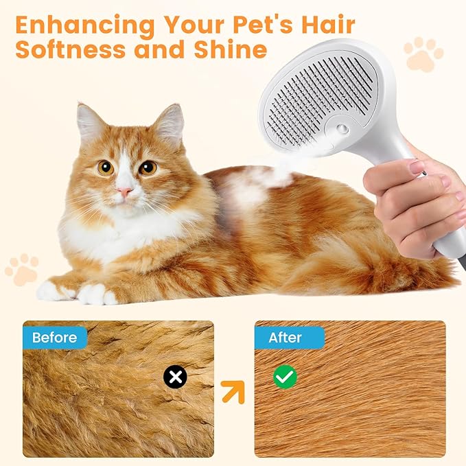 3 in 1 Cat Steam Brush for Cats & Dogs, Pet Spray Hair Removal Comb for Shedding & Grooming, Rechargeable Water Brush for Long & Short Haired Pets with Release Button(White)-PurrikoPets