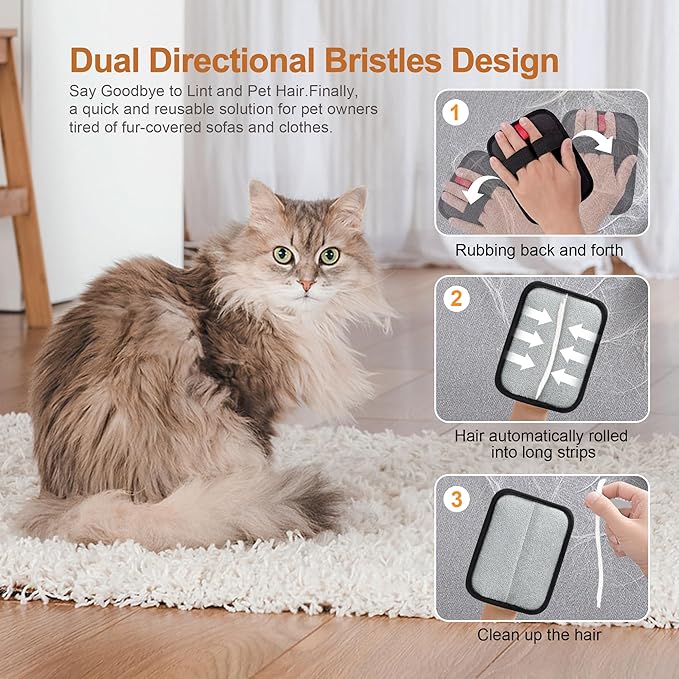 4 Pack Electrostatic Pet Hair Removal Gloves, Reusable Washable Dog & Cat Hair Remover Gloves for Furniture, Carpet, Car Seats, Effortless Cleaning-PurrikoPets