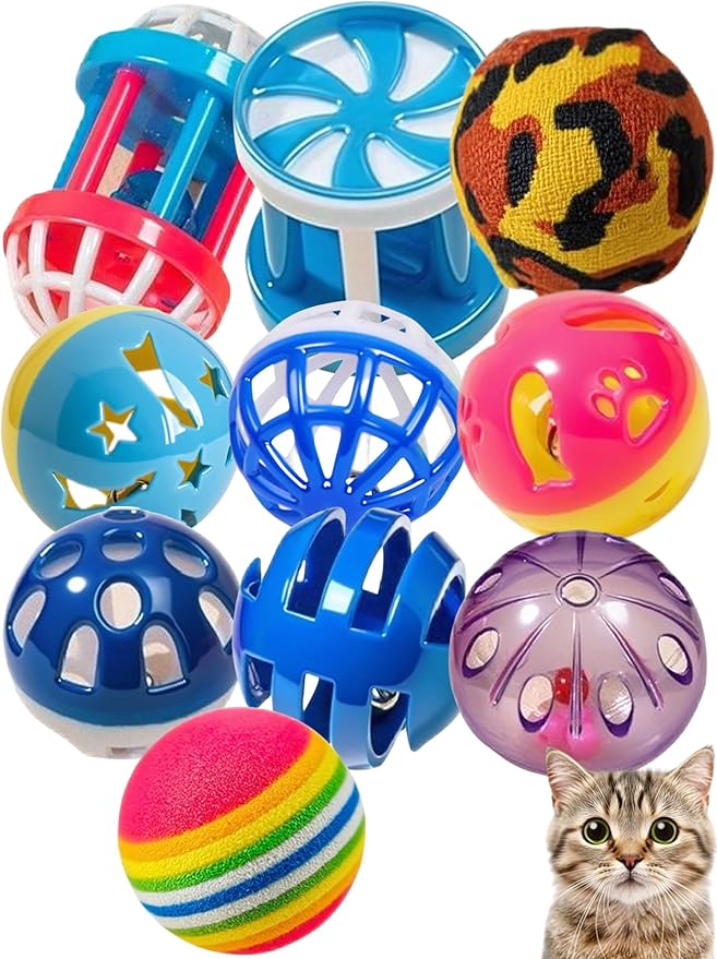 10-Pack Cat Toy Balls with Bells for Kittens and Cats (1.5'' - 2.2'', Cat Toys Mega Set)-PurrikoPets