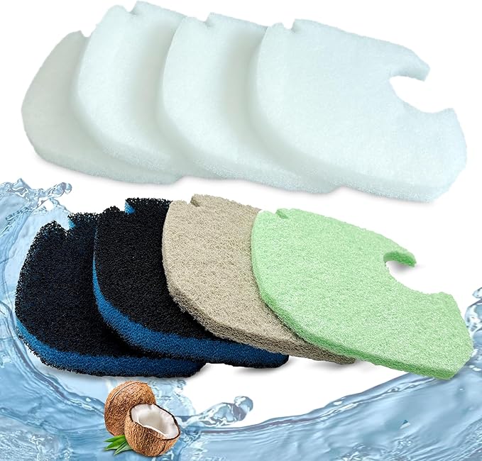 8 Pack Upgraded Filter Pads for AMOSIJOY Aquarium Canister Filter; White Floss, Removing Ammonia and Phosphate, and Activated Carbon Sponge Bio Pads, Compatible with PONDFORSE 172/225/265GPH Canister-PurrikoPets