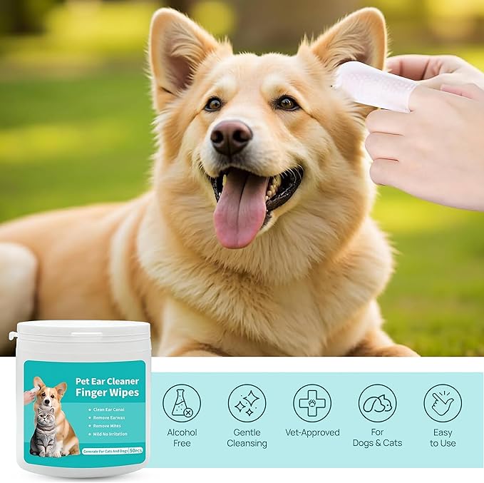 Ear Wipes for Dogs & Cats - Comfortable Finger Design, Gentle Ear Wax, Debris, and Dirt Cleaning | 50-Count Pack-PurrikoPets