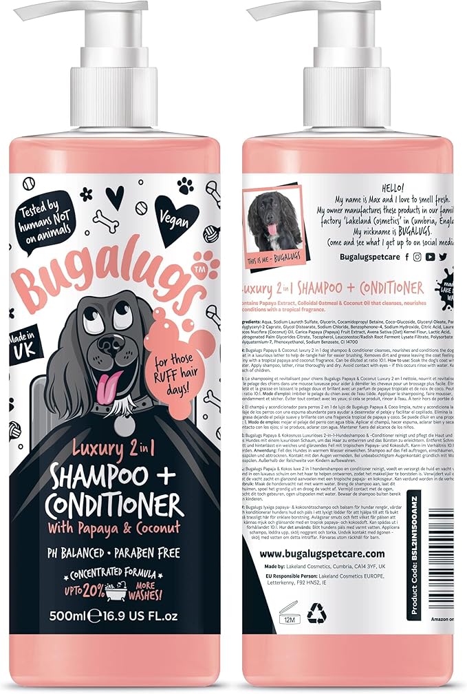 Dog Shampoo Luxury 2 in 1 Papaya & Coconut Dog Grooming Shampoo Products for Smelly Dogs with Fragrance, Best Puppy Shampoo, Professional Groom Vegan pet Shampoo & Conditioner-PurrikoPets