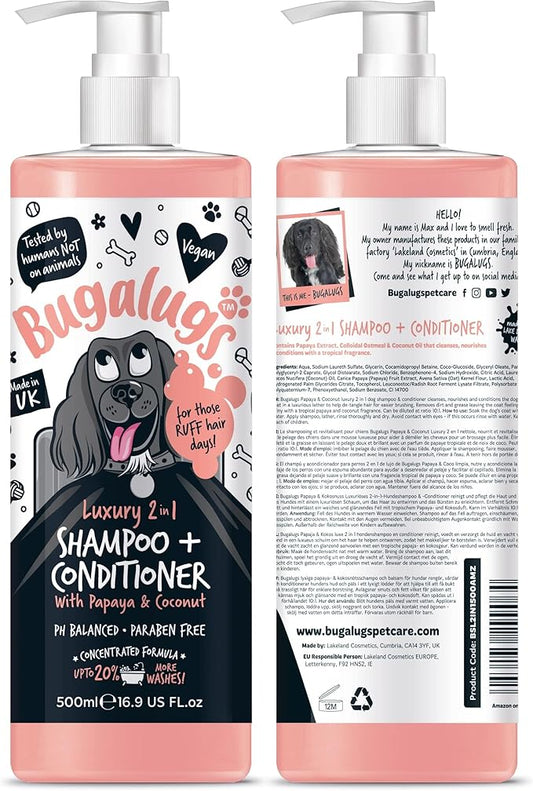 Dog Shampoo Luxury 2 in 1 Papaya & Coconut Dog Grooming Shampoo Products for Smelly Dogs with Fragrance, Best Puppy Shampoo, Professional Groom Vegan pet Shampoo & Conditioner-PurrikoPets