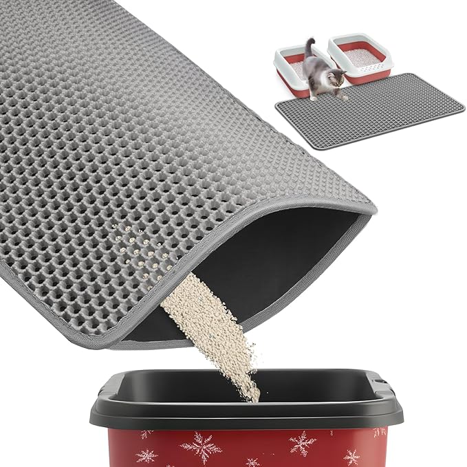 35" x 30" Cat Litter Mat - Ultra-Large Litter Box Mat with Double Layers, Urine-Proof and Non-Slip Litter Trapping Mat, Easy to Clean Kitty Litter Mats for Floor, Scatter Control, Grey-PurrikoPets