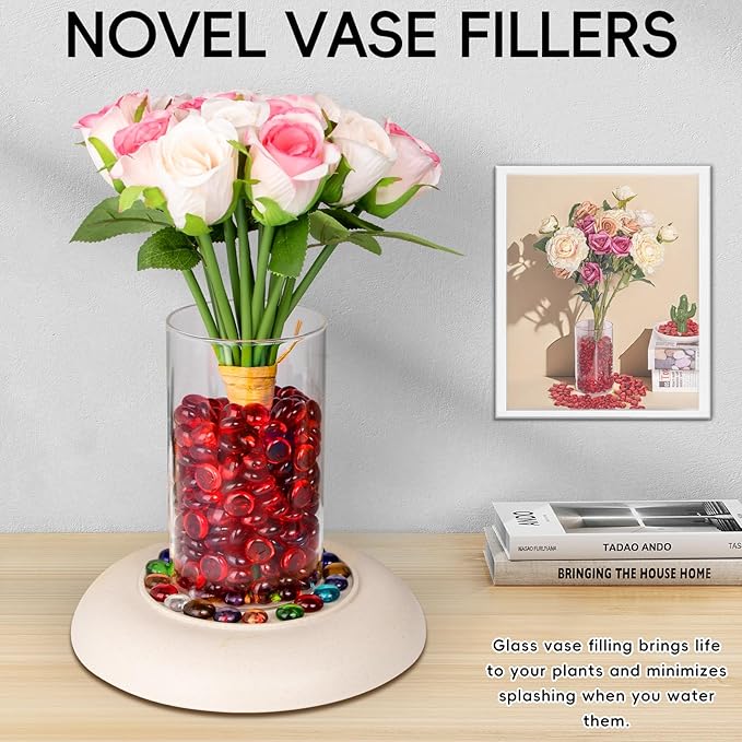 1 LB Red Glass Marbles, Mini Flat Glass Beads~150 PCS for Vase Fillers, Floral Bottom Mancala Gems Pebbles Fish Tank Rocks for Table Aquarium,Home Decor Art Craft Supplies(0.5"~0.7")-PurrikoPets