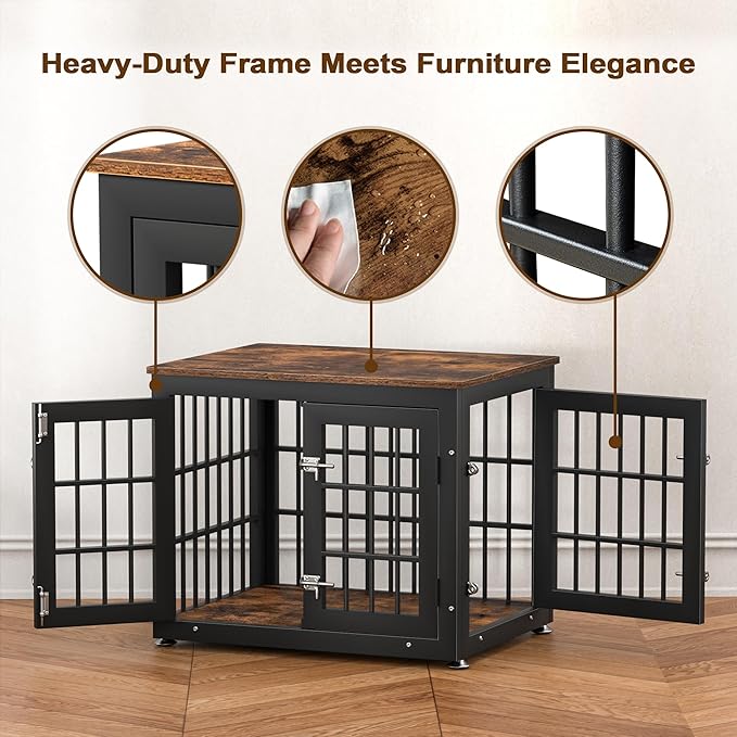 26 Inch Heavy Duty Dog Crate Furniture for Small Dogs, Decorative Pet House End Table, Wooden Cage Kennel Furniture Indoor, Rustic Brown-PurrikoPets