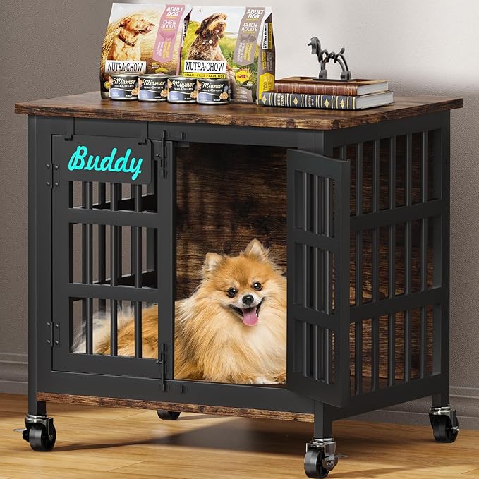 EasyCom Heavy Duty Dog Kennel Indoor with Name Tag, 27" Dog Crate Furniture for Small Dogs, Double-Doors Sturdy Metal Dog Cage for Anxiety Dog-PurrikoPets