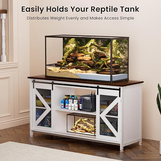 55-75 Gallon Aquarium Stand Heavy Duty Steel Frame, Fish Tank Cabinet with Accessories Storage for Reptile Terrarium & Turtle Tank - 1000lbs Capacity (White)-PurrikoPets