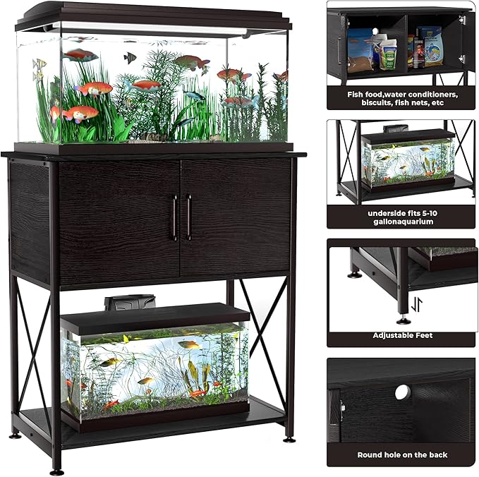 20-29 Gallon Aquarium Stand Metal Frame Fish Tank Stand with Cabinet Storage, for 20 Gallon Long Aquarium,30.7" L*16.5" W Tabletop,330LBS Capacity Black PG01YGB-PurrikoPets