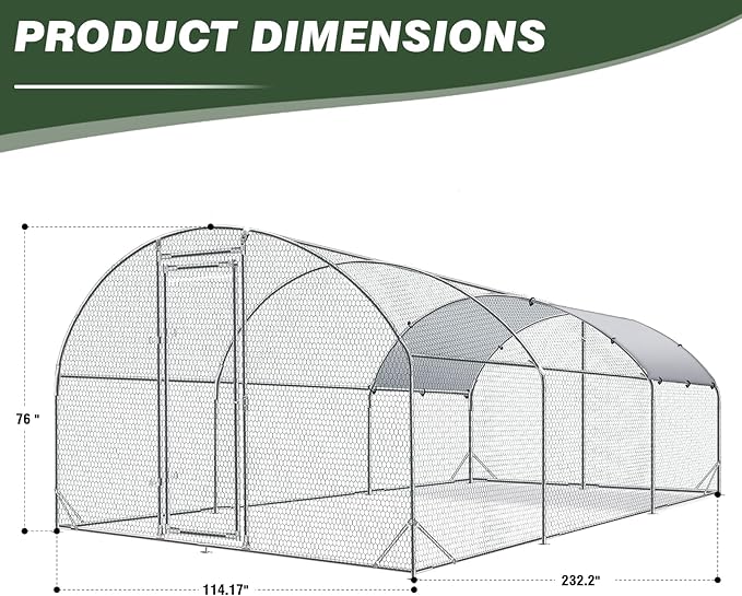 4ever2buy Large Metal Chicken Coop with Run Walk-in Poultry Cage Chicken Runs House Pen Cage Dome Roofed Chicken Coops with Anti-Ultraviolet Cover for Outdoor Backyard Farm Use 9.5'W x 19.3'L x 6.3'H-PurrikoPets