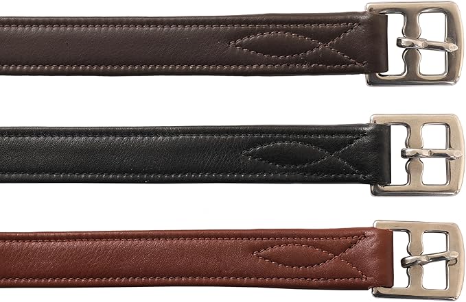 Exion FlexiStrong Stirrup Leathers for English Saddles – 1" Premium Calfskin with Nylon Core – Numbered Holes, Stainless Steel Buckles – Black/Brown – Horse Riding Gear (48"/120cm to 62"/155cm)-PurrikoPets