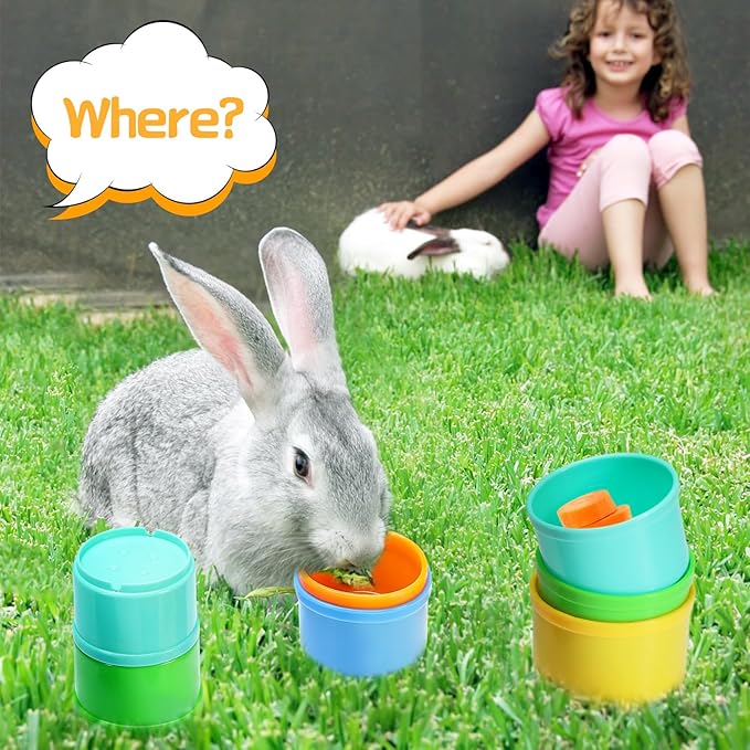 8 Pcs Stacking Cups for Rabbits - Safe Reusable Bunny Toys in Different Sizes, Durable Rainbow Colored Nesting Toys for Small Animals Bunny Hiding Food Playing Bunny Gifts-PurrikoPets
