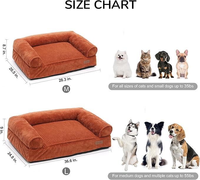 FUKUMARU Cute Dog Bed, Fluffy Dogs Couch with TPU Layer Keeping Lining Dry, Pet Sofa Medium Size Dog Easy to Care, Warm Cat Bed with Removable Zipper Cover, 36inch, Large, Orange-PurrikoPets