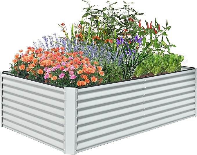 Domi Raised Garden Beds Outdoor, 8x4x2ft Thickening Tall Metal Rectangular Deep Root Box Planter for Vegetables, Flowers, Herbs, and Succulents 2" Deep w/ 456 Gallon Capacity - Silvery-PurrikoPets