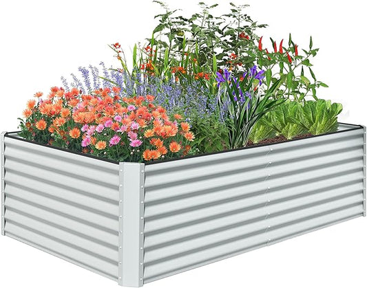 Domi Raised Garden Beds Outdoor, 8x4x2ft Thickening Tall Metal Rectangular Deep Root Box Planter for Vegetables, Flowers, Herbs, and Succulents 2" Deep w/ 456 Gallon Capacity - Silvery-PurrikoPets