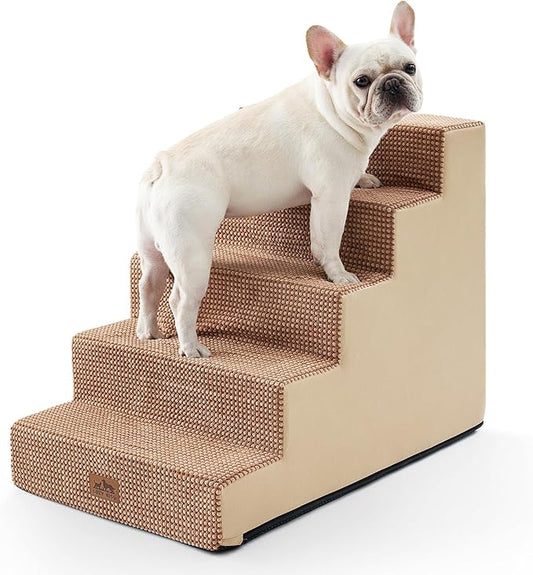 Dog Stairs for Small Dogs, 5 Tier Wider Pet Stairs for High Beds, 23.6" H Non-Slip Dog Steps for Old Cats, Puppies, Small Medium Dogs, 29.5x19.7x23.6 inch, Light Brown-PurrikoPets