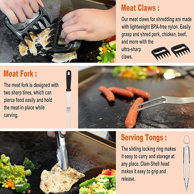 38PCS Griddle Accessories Kit, Professional Grill Tools Set for Outdoor Barbecue, Stainless Steel Griddle Spatula Set with Tongs, Smash Burger Press, Carry Bag, Perfect Grilling Gifts-PurrikoPets