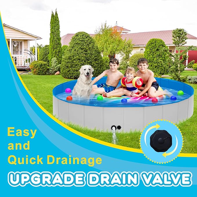 Extra Large Foldable Dog Pool,71"x 12" Portable Anti-Slip Kiddie Pool Hard Plastic, Swimming Pool for Dogs Cats and Kids Pet Puppy Bathing Tub-PurrikoPets
