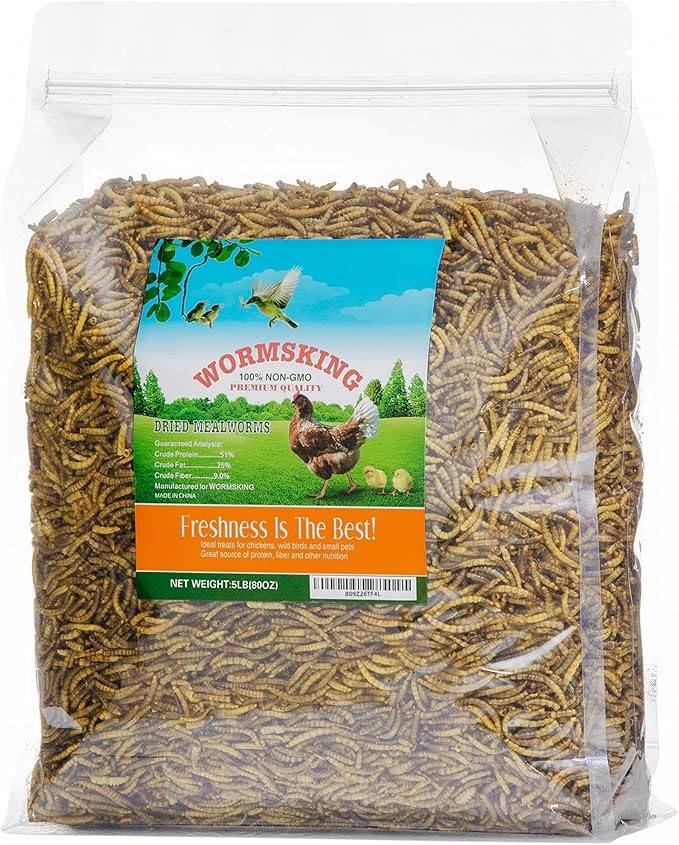 5LB Dried Mealworms, Great Treat for Chicken, Duck, Birds, Reptile, Hamster,Hedgehog, Pigeon-PurrikoPets