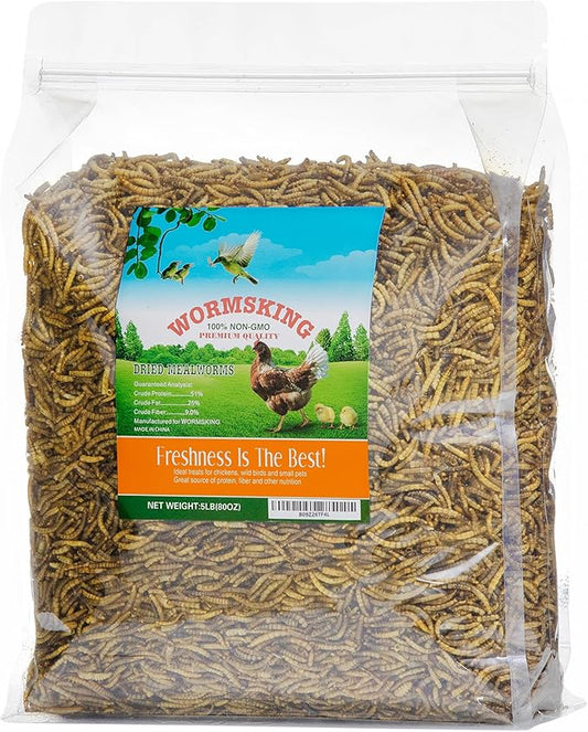 5LB Dried Mealworms, Great Treat for Chicken, Duck, Birds, Reptile, Hamster,Hedgehog, Pigeon-PurrikoPets