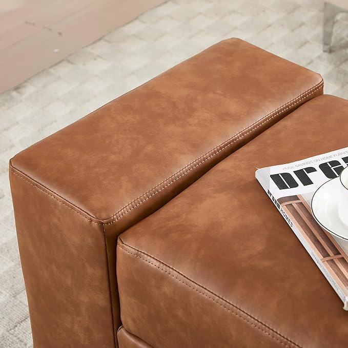 55" End of Bed Storage Bench Ottoman for Bedroom, Faux Leather Upholstered Entryway Bench Long Window Seating for Corner/Living Room/Recption Room/Office/Shop, Brown-PurrikoPets