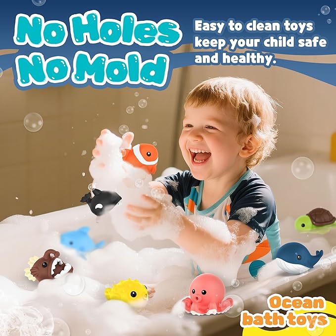 8 PCS Ocean Animal Bath Toys Mold Free Infant Bath Tub Toys for 12 Months - No Hole Bathtub Toys for Toddlers 1-3 Water Pool Toys for Baby Toddler Ages 1+-PurrikoPets