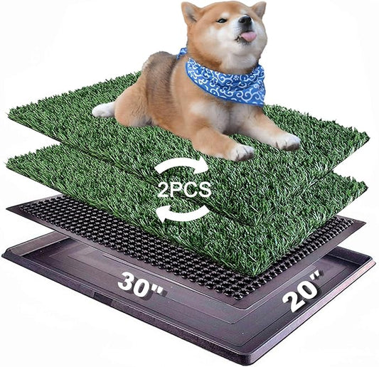 Dog Grass Pad with Tray 30"X20" - Portable Artificial Turf Potty Training Pee Mat for Large or Medium Dogs, Indoor/Outdoor Dog Litter Box for Balcony/Patio, Washable Reusable Fake Grass-PurrikoPets