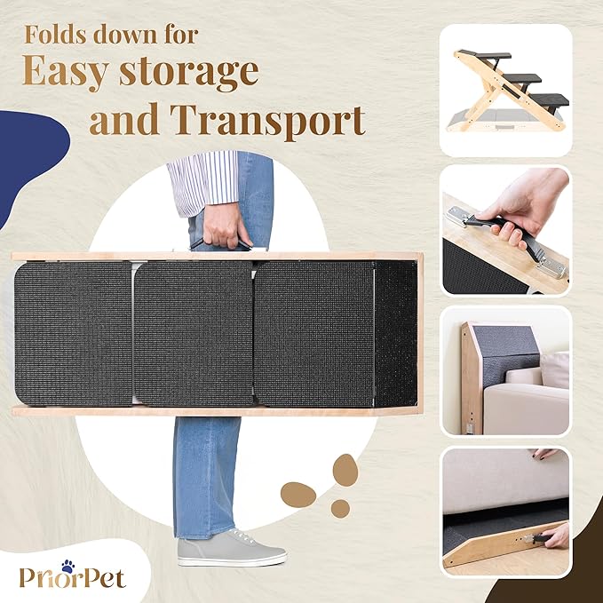 Dog Steps for Bed & Couch 2-in-1 Dog Stairs/Ramp - Height Adjustable Dog Ramp for Couch 7” - 20” - Pet Stairs, Dog Stairs for Small Dogs - Easy to Move Pet Steps with Landing Platform, Natural-PurrikoPets