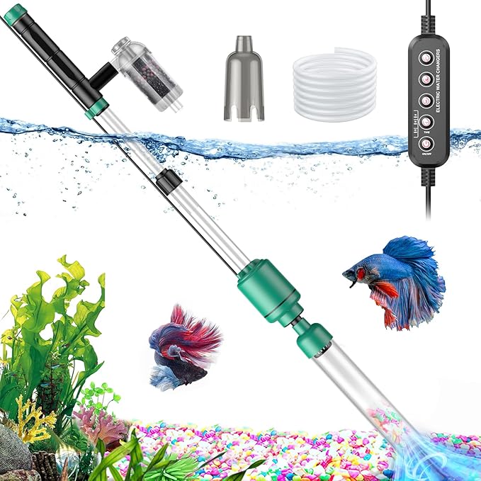 Electric Aquarium Vacuum Gravel Cleaner: 24W Fish Tank Vacuum Gravel Cleaner with Strong Suction for Automatic Water Change Algae Remover Sand Wash Water Shower and Water Circulation, Timed Off-PurrikoPets