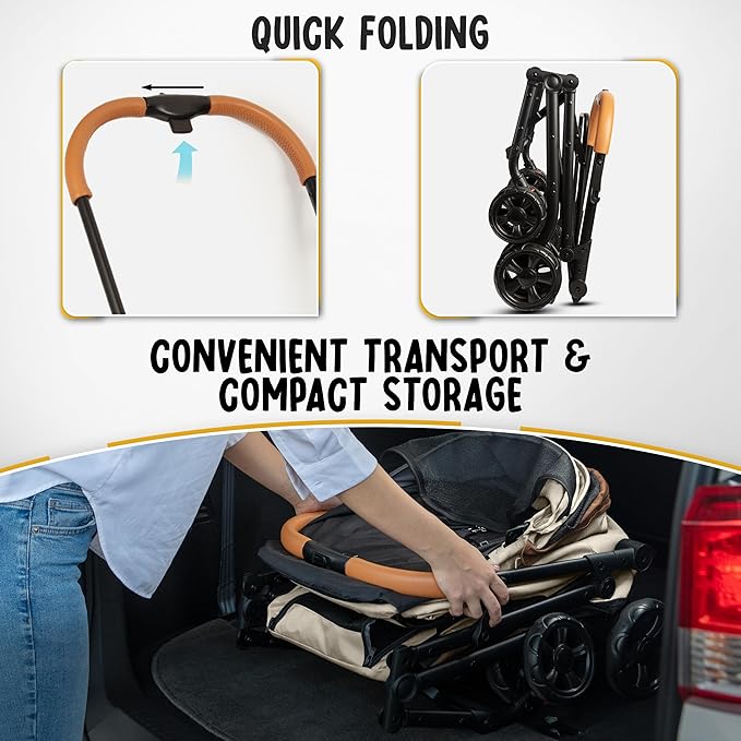 Double Pet Stroller with Detachable Carriers - Ideal for 2 Dogs or Cats - Compact & Convenient Design - Easy Assembly Double Dog Stroller - Cosmic Beige-PurrikoPets