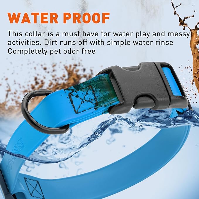 Dogline Biothane Waterproof Dog Collar with Quick Release Buckle Strong Coated Nylon Webbing with Odor- Proof for Easy Care Easy to Clean Fits Small Medium Large Dogs, Dogline Blue 5/8" W 9-14" L-PurrikoPets