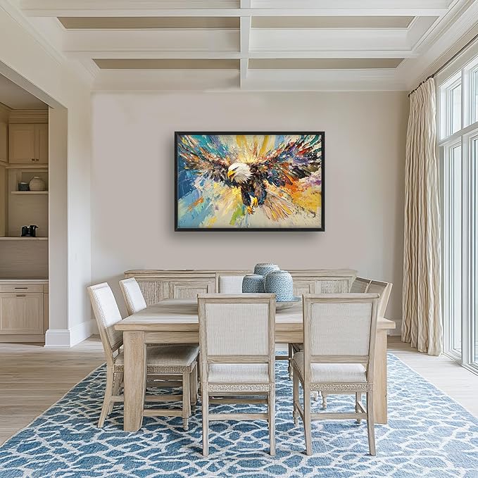 Framed Large Eagle Wall Art, Oversized Bald Wall Decor for Living Room, Colorful Wildlife Animal Canvas Painting Pictures Modern Artwork Home Decoration for Living Room Bedroom Office 36"x24"-PurrikoPets