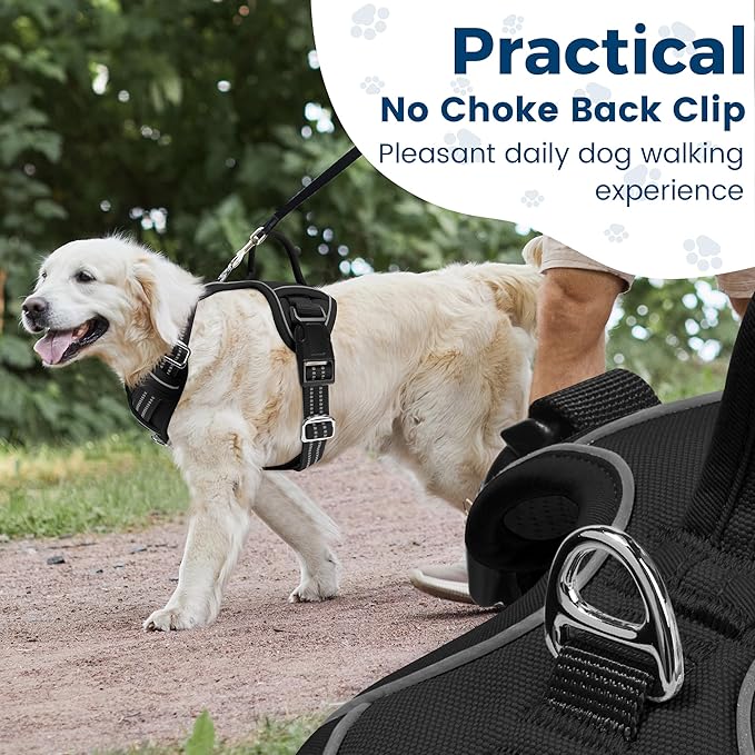 Funfox Dog Harness No Pull, Adjustable Dog Vest Harness Super Soft, 2 Leash Clips Anti Pull, Vertical Handle Easy to Control, Reflective Night Walking for XLarge Breed, Black, XL-PurrikoPets
