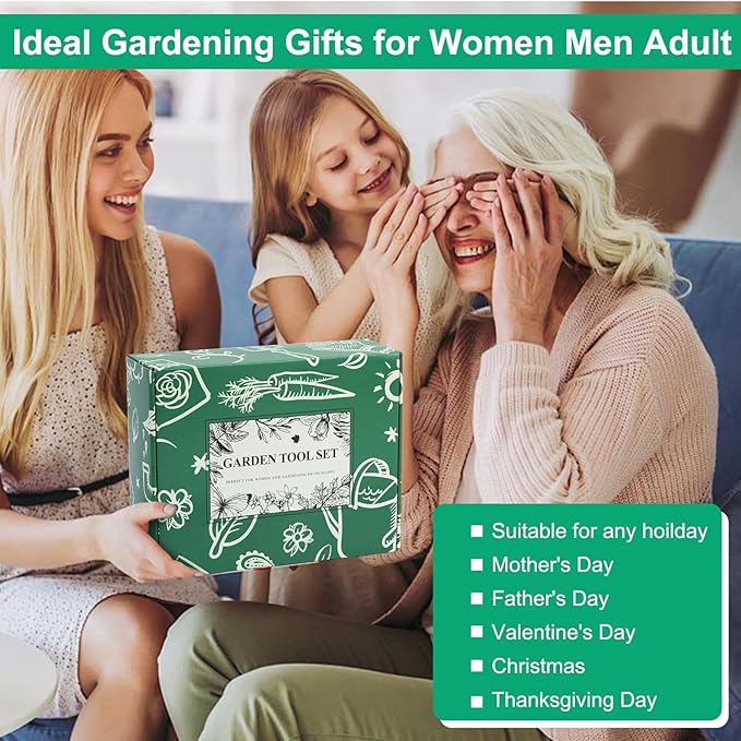 Garden Tool Set for Women, 12pcs Heavy Duty Gardening Tools, Cute Gardening Supplies Gifts for Women Mom, Garden Hand Tools with Fashion Organizer Handbag, Garden Tools for Gardening, Planting, Green-PurrikoPets