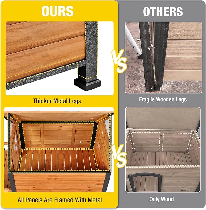 AIVITUVIN Dog House Outdoor Anti-Bite Metal Frame Design Wooden Dog Kennel Outside with Elevated Floor Weatherproof (Brown, 45" D x 32.9" W x 32.6" H)-PurrikoPets