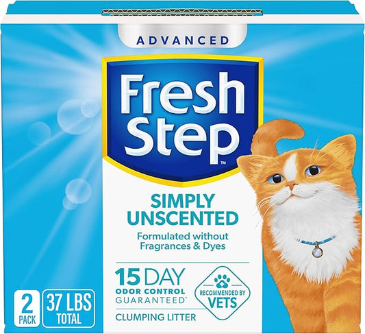 Fresh Step Advanced Simply Unscented Clumping Litter, Fresh Step Unscented Cat Litter Fights Odor on Contact, 37 lbs. (2 x 18.5 lb. Box)-PurrikoPets