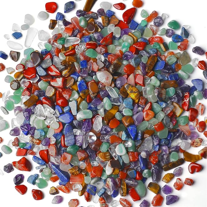 7Chakra Aquarium Gravel Rocks Natural Tumbled Healing Crystal Chips Bulk Gemstones Tumbled Crushed Stones for Fountain Vase Filler Planters Decorative Fish Tank Potted Reiki Energy Balancing 0.44lb-PurrikoPets