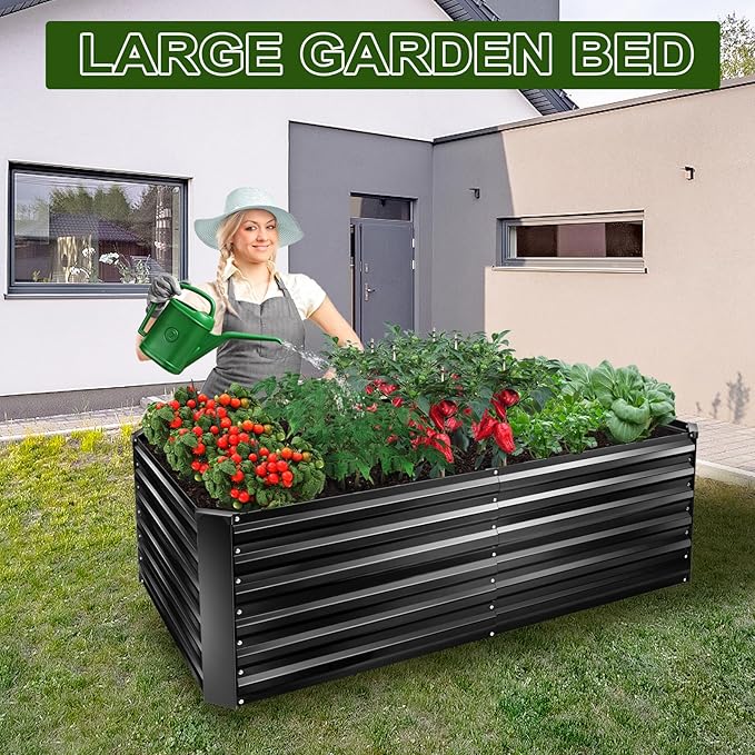 EDOSTORY Metal Raised Bed Garden Bed Kit, 6x3x2ft Tall Galvanized Planter Raised Garden Boxes Outdoor, Large Metal Raised Garden Beds for Flowers, Vegetables, Herbs-PurrikoPets