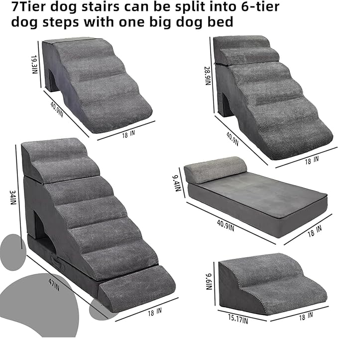 Dog Stairs & Steps for High Beds 30-36 inches High Tall, LitaiL Pet Stairs/Steps for High Beds 34 inch High for Small Large Dogs, Non-Slip 7 Steps Dog Ramps for Old Dogs/Cats-PurrikoPets