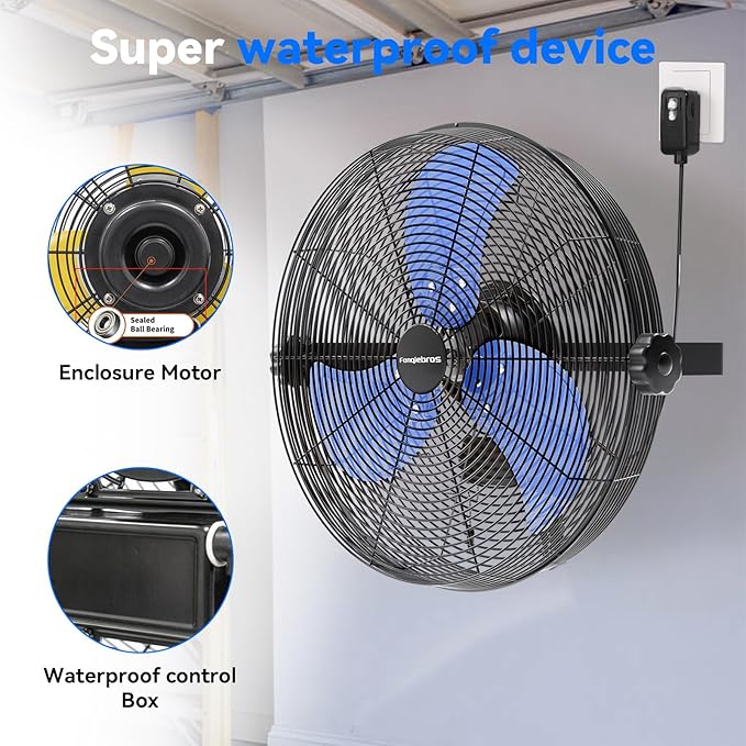 2600 CFM 14 inch Outdoor High Velocity Wall Mounted Fan, 3-Speed Metal Fans with IP44 Enclosure Motor, Industrial Grade Weatherproof Wall Fan for Patio, Greenhouse, Garage, and Gazebo-PurrikoPets